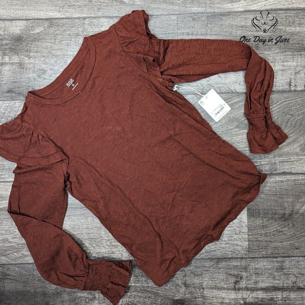 A.n.a Long Sleeve Ruffle Shoulder Tee Shirt Size XS